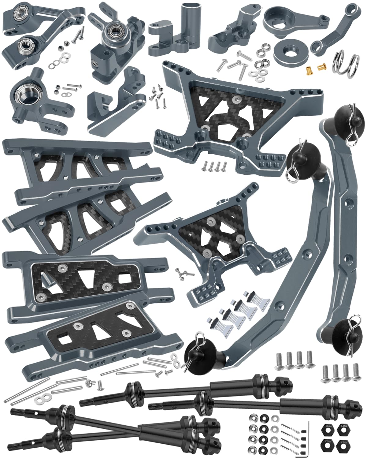 RCHuiWow RC Upgrades Part for 1/10 Slash,Suspension Arms,Shock Towers,Body Mount,Caster Block,Steering Blocks,Rear Stub Axle Carriers,Steering Block,Driveshaft,Titanium