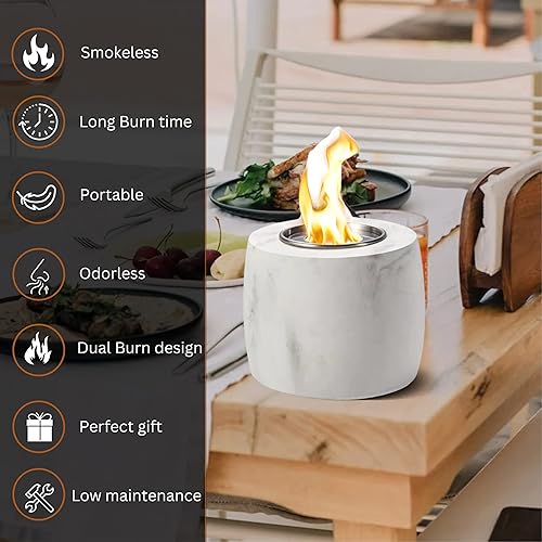 Miniatura 4 de EVERIZ - Elegante hoguera de mesa de mármol - Chimenea portátil con alcohol con material de quema de algodón, apagador de fuego y tapa, cuenco de