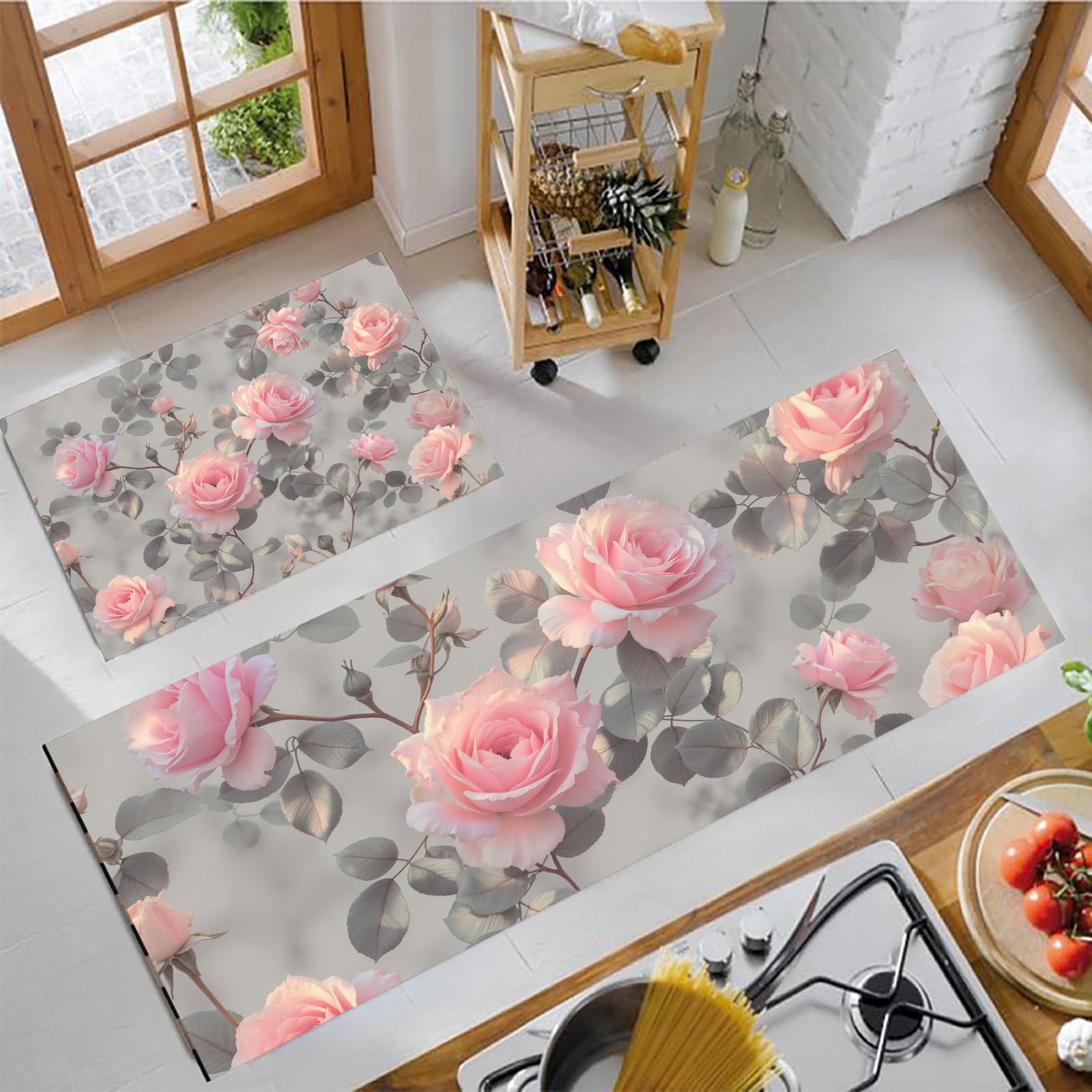 Tapis de cuisine lavable et antidérapant lot de 2 rose clair romantique 45x150cm