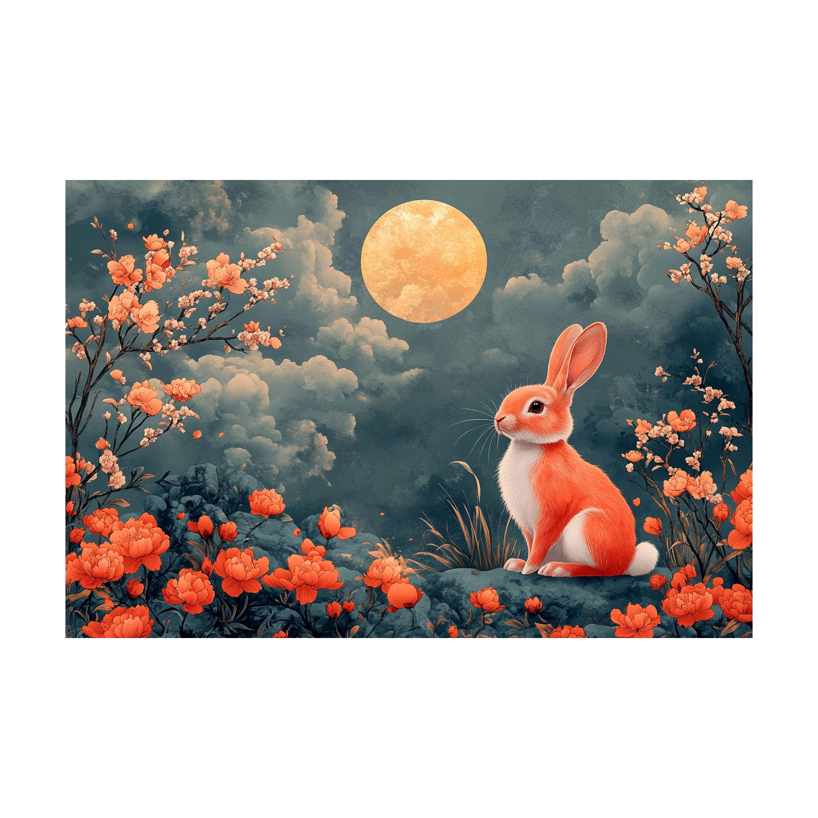 Tableau Fleur Lapin décoration murale grise en toile 60x80cm - 8