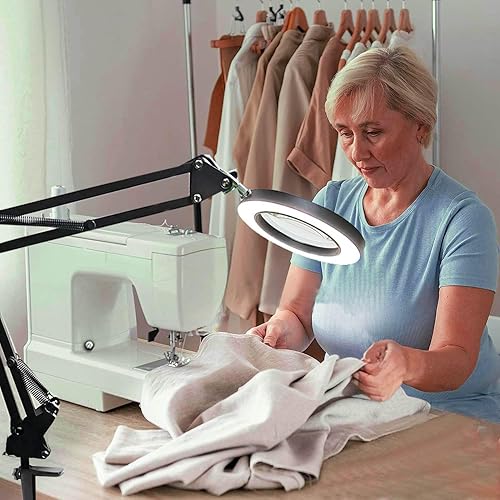Miniatura 6 de Magnifying Glass with Light and Stand, Desk Lamp with 10X Magnifying, 3 Color Modes, Dimmable Swivel Arm Magnifier Light for Crafts Workbench