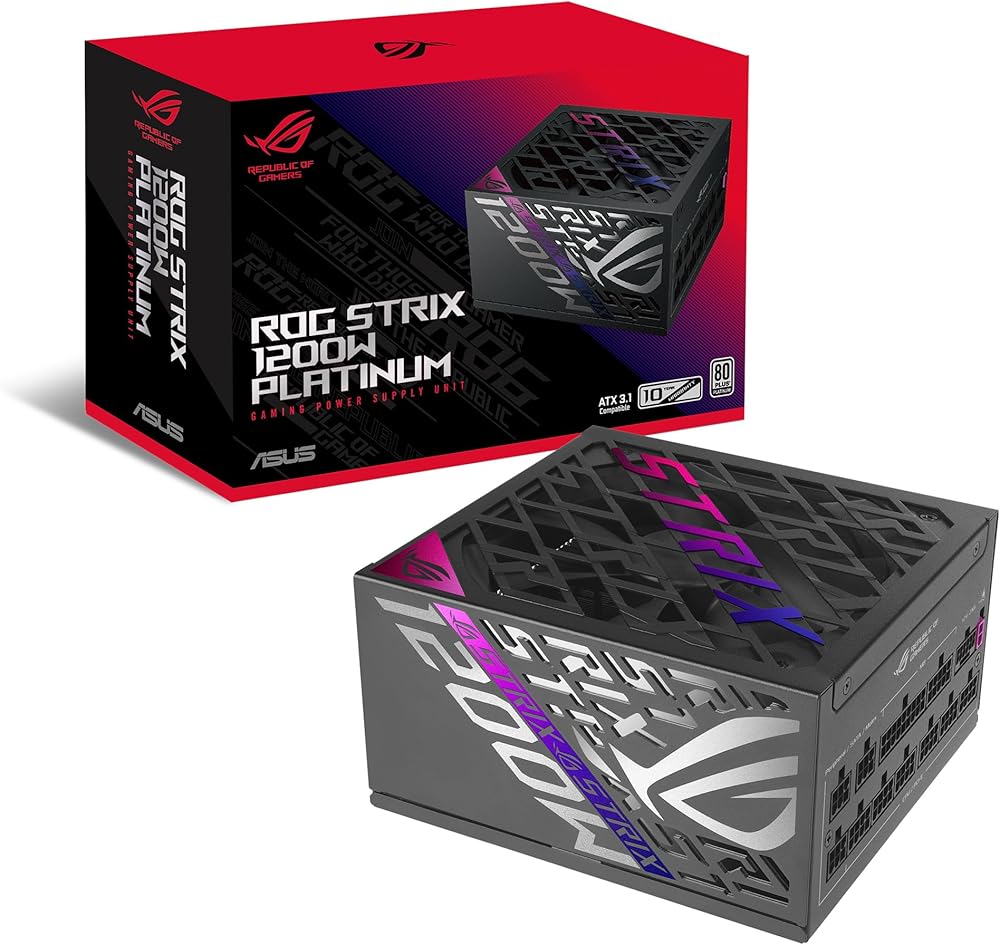 ASUS ROG Strix 1200W Platinum - Fuente de alimentación Totalmente Modular, 80 Plus Platinum, ATX 3.1, GAN MOSFET, GPU-Firs...