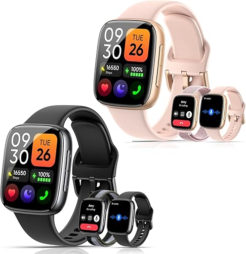 Últimos relojes inteligentes para mujeres y hombres, 2 bandas, pantalla AMOLED HD de 1.85 pulgadas (390 x 450), duración de la batería de 12 días,