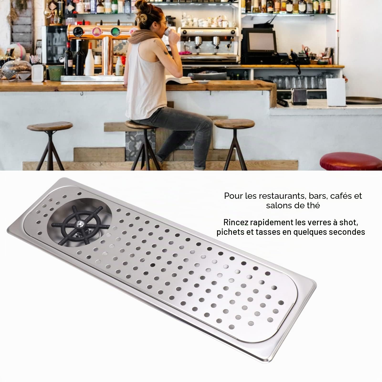 Rinceuse De Pichets, Rince-Verre En Acier Inoxydable Pour évier De Cuisine Avec Pulvérisateur, égouttoir Et Plateau D'égouttage, Nettoyeur De Tasses à Haute Pression Pour Bar (Inox Couleur B)