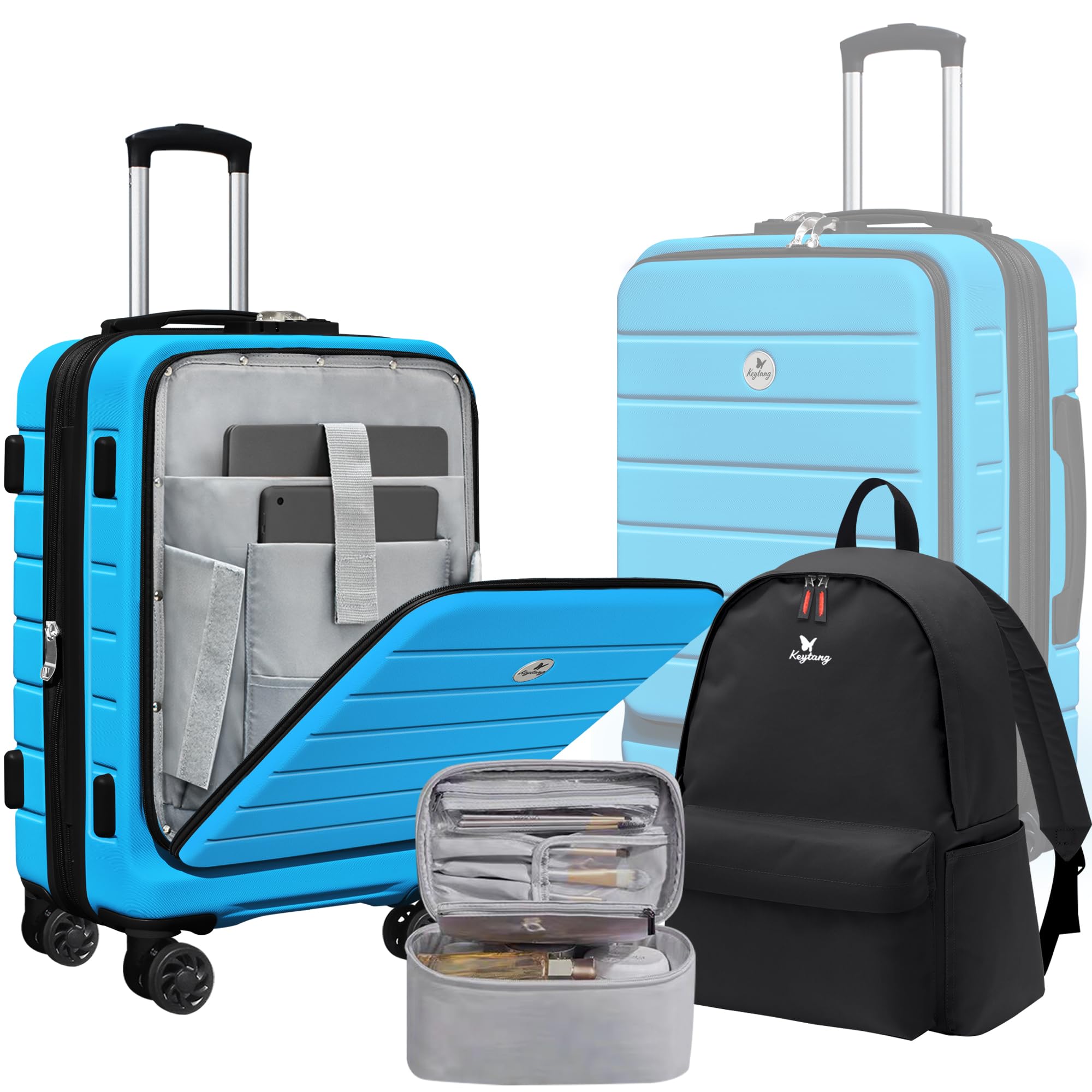 Classic 20 Carry-On with TSA Lock Spinner Wheels Lightweight Hardside Expandable Suitcase with Front Open Pocket Compartment Blue