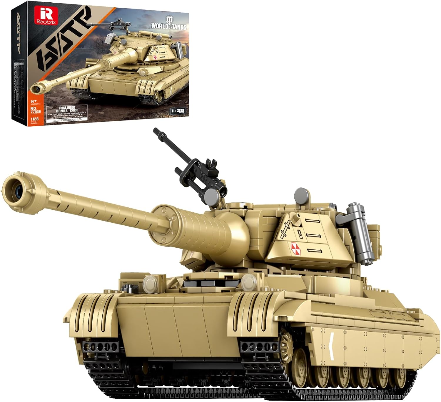 Reobrix 60TP Tank Building Set 77036, World of Tanks Authorized Products 1128 PCS, 1:28 Scale Tank Model Kit, Army Tanks Toy Building Kit for Military Fans, Birthday Gifts Ideal for Adults Boys 8-14