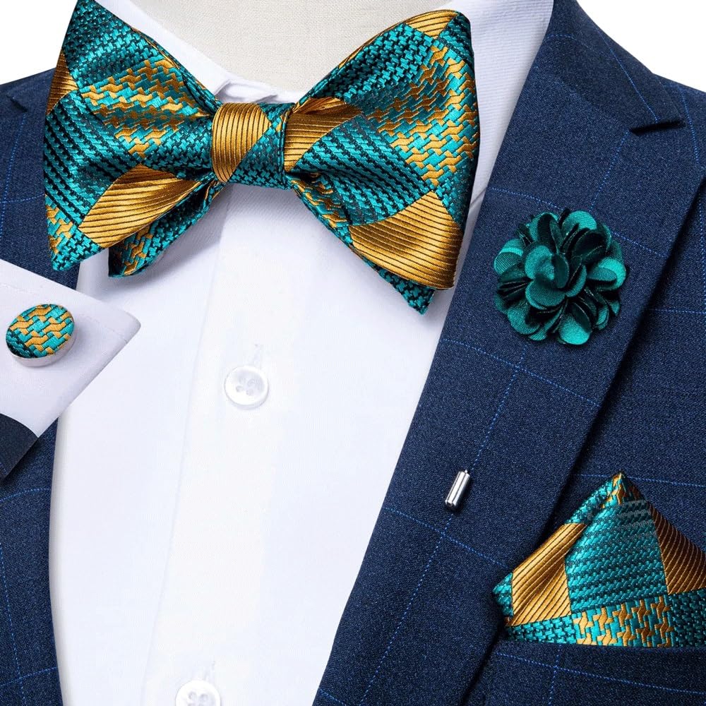 JFDBGU Tie Set Bow Tie Brooch Pin Set Plaid Wedding Party Bowknot Cravat Gravata Gift
