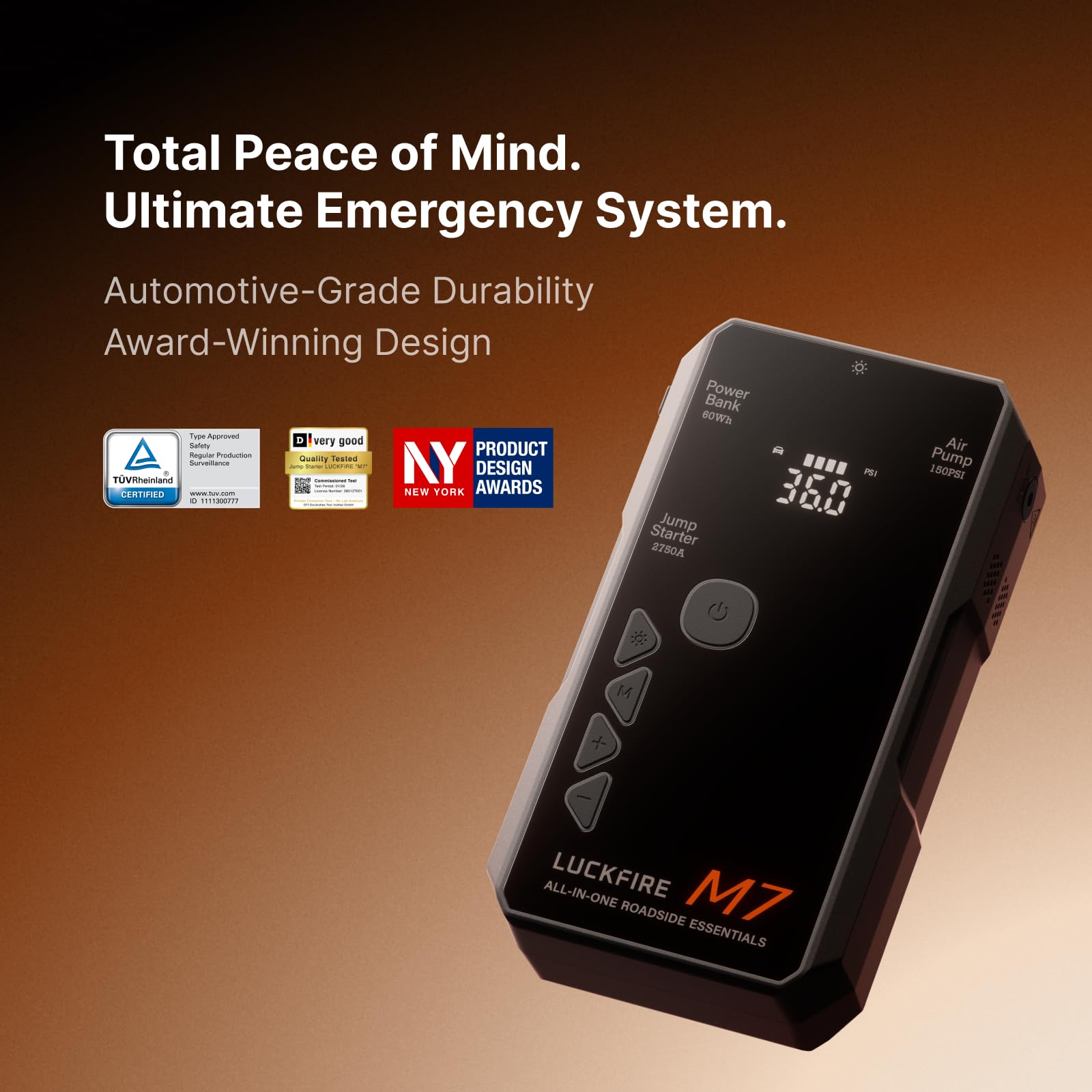 M7 All-in-One Car Battery Jump Starter with Air Compressor, 12V Portable Jump Box for up to 8.5L Gasoline and 6.5L Diesel Engines, 150PSI Digital Tire Inflator, 60Wh Power Bank, Flashlight