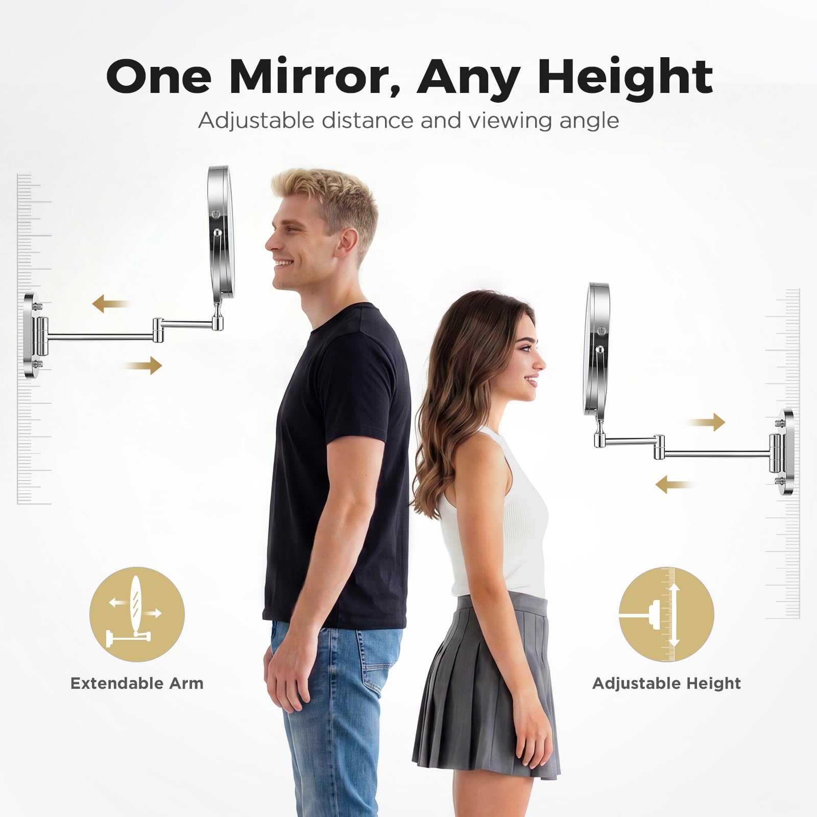 Wall Mounted Makeup Mirror, 8-Inch Double-Sided LED Mirror with 1X/30X Magnification