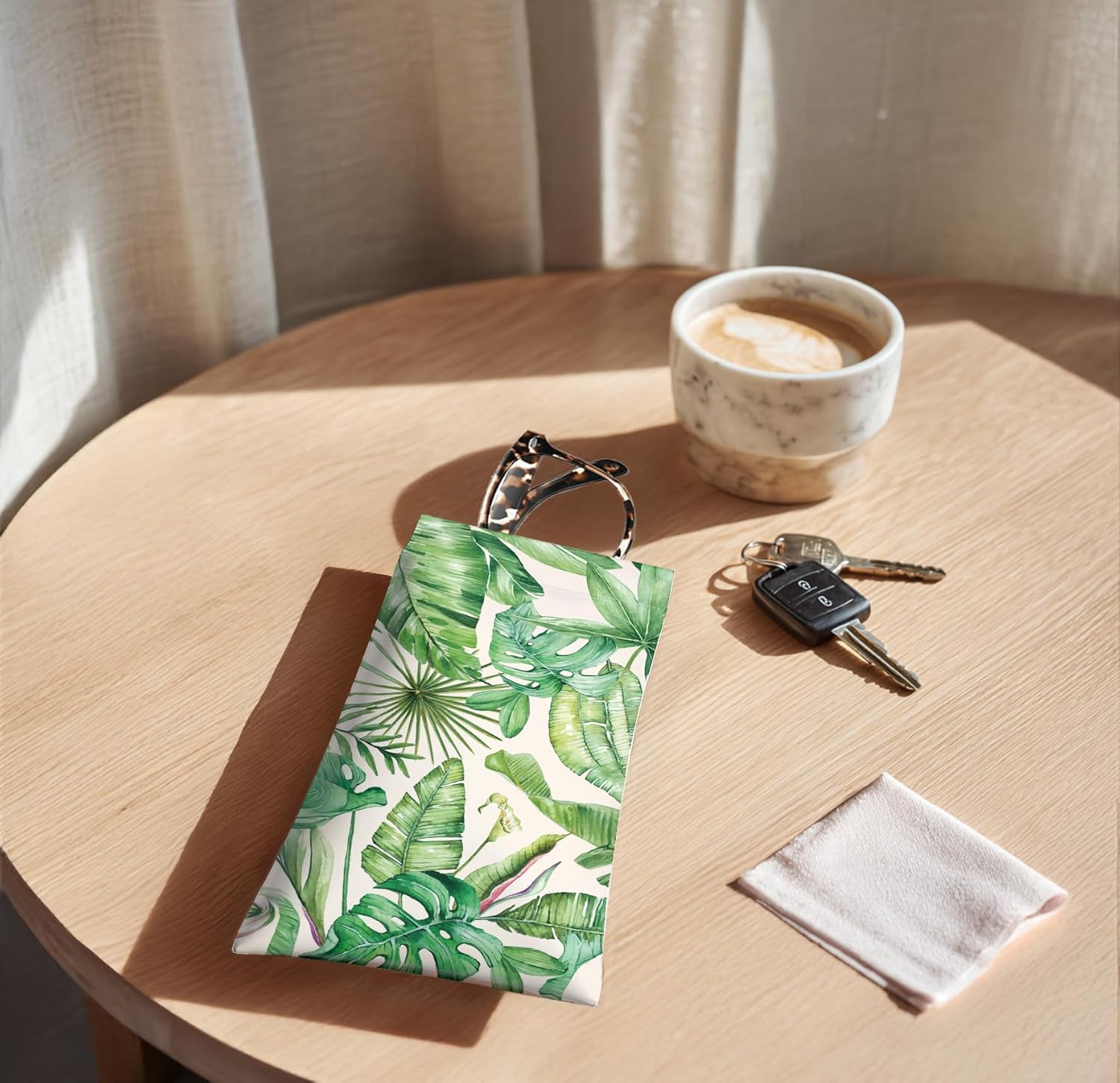 Tropical Leaf Eyeglasses Case & Sunglasses Case-PU Soft Squeeze Top Glasses Pouch for Men Women, Plant Lovers Portable Anti-Scratch Eyewear Bag, Reading Glasses Bag-Leather Soft Sleeve - Image 4