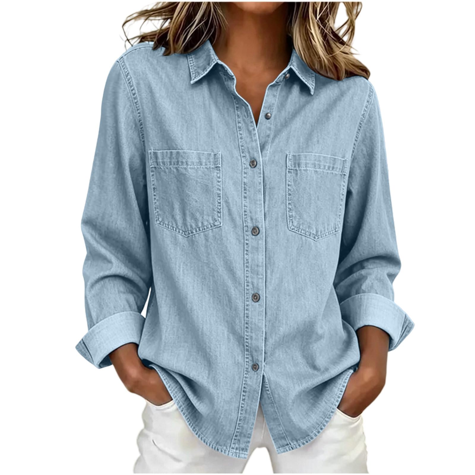 Chemise Femme Casual Décontractée Chemiser Manches Longues Couleur Unie