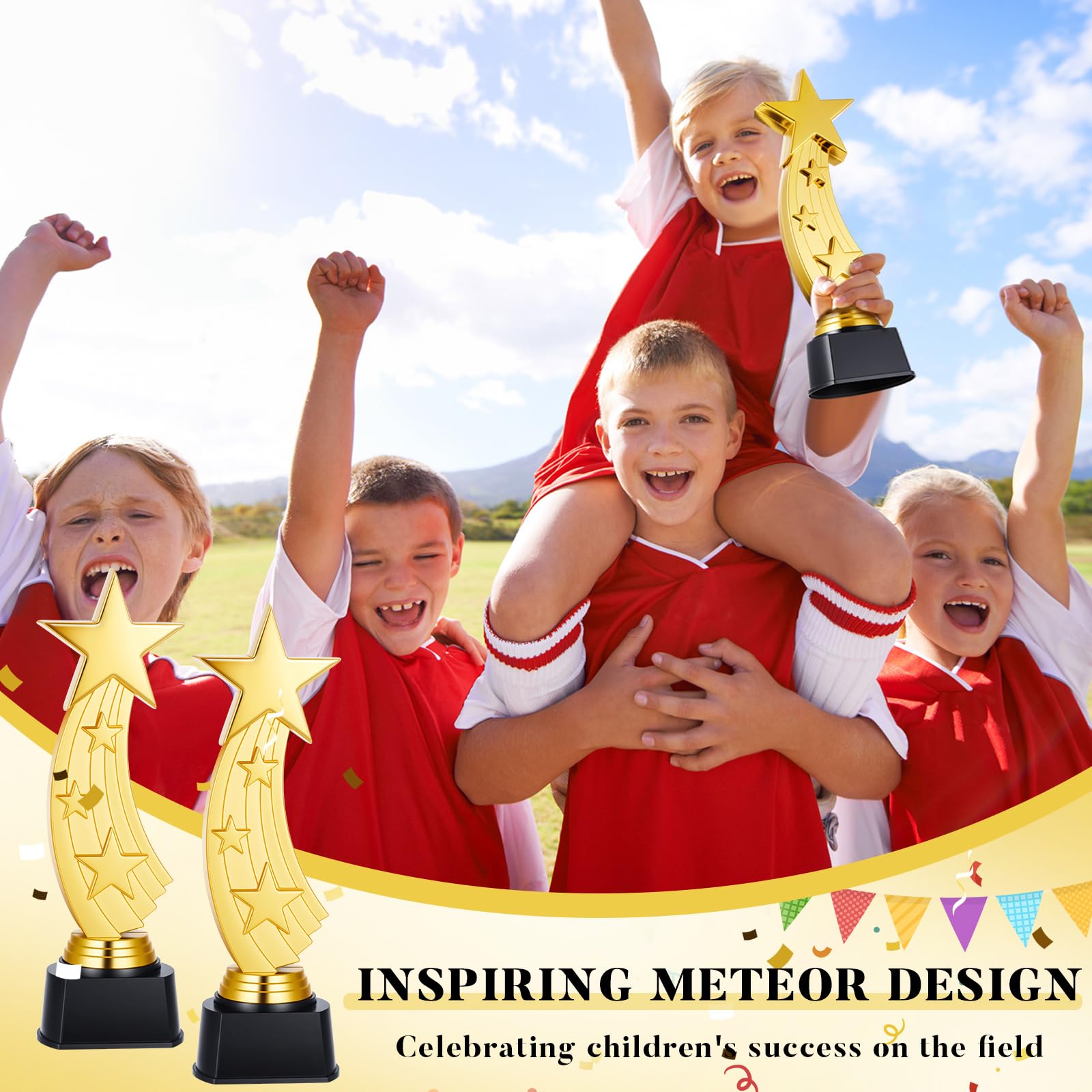 Quelay Trofeos de plástico dorados de 9.5 pulgadas para reconocimiento de empleados, premios escolares, regalo motivacional, celebración de logros excepcionales, competencia (12 unidades, estrella