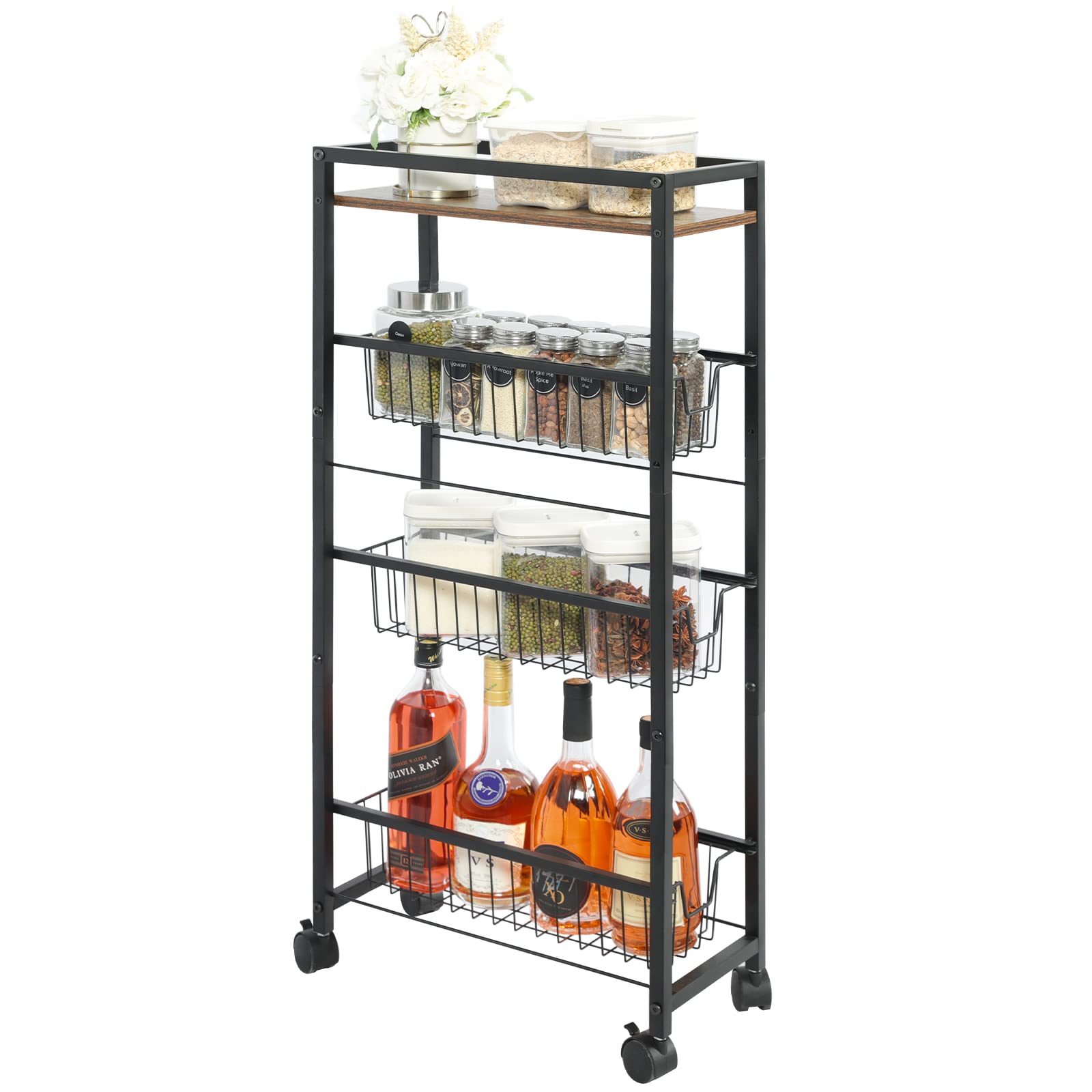 Buy 4Tier Slim Storage Cart with SlideOut Wire Baskets, Kitchen