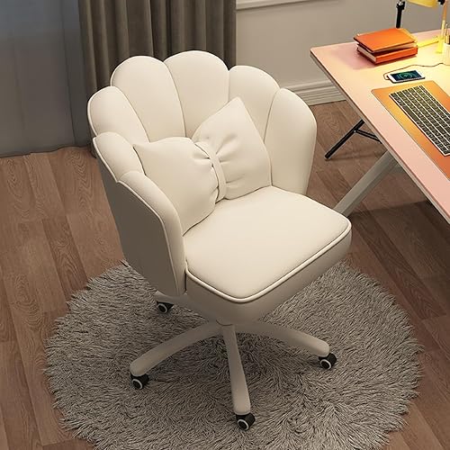 HDHNBA Silla de tocador con ruedas Silla de escritorio de pétalos de terciopelo Silla de oficina en casa copetada tapizada para mujeres y niñas,