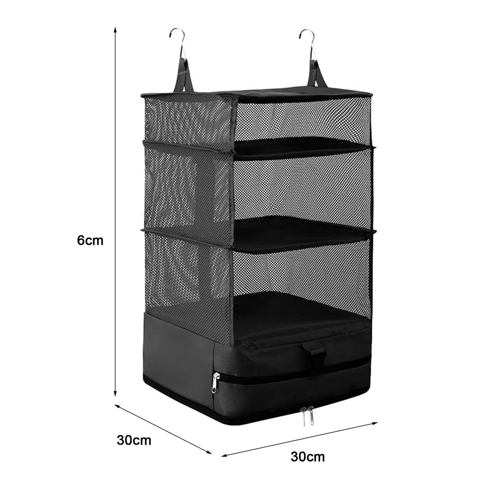 Estantes Colgantes de Viaje de 3 Estantes, Plegables, Ahorran Espacio, Organizadores de Maletas Y Equipaje, Bolsa de Almacenamiento de Ropa para, Negro, Individual