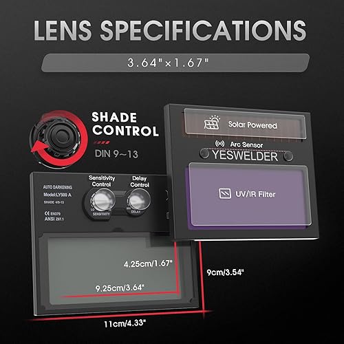 Miniatura 5 de YESWELDER Casco de soldadura de oscurecimiento automático con energía solar de color verdadero, sombra ancha 49-13 para TIG MIG ARC Weld Hood Helmet