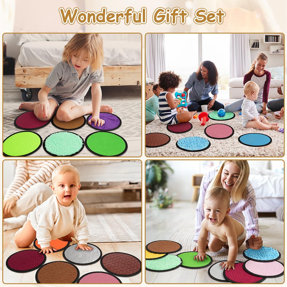 Vicloon 16PCS Sensorik Matten Kinder, Sinnesmatten für Autistische Kinder, Taktile Scheiben, Multisensorisches Textur Spielzeug, Set Fühlspiel als Montessori Sensorik Matten (Rund)