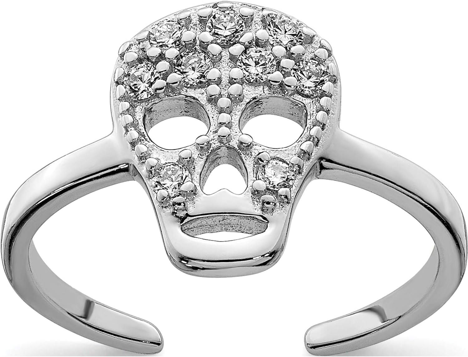 Sterling Silver Rhodium-Plated Cz Skull Toe Ring - Jewelry By Sweet Pea
