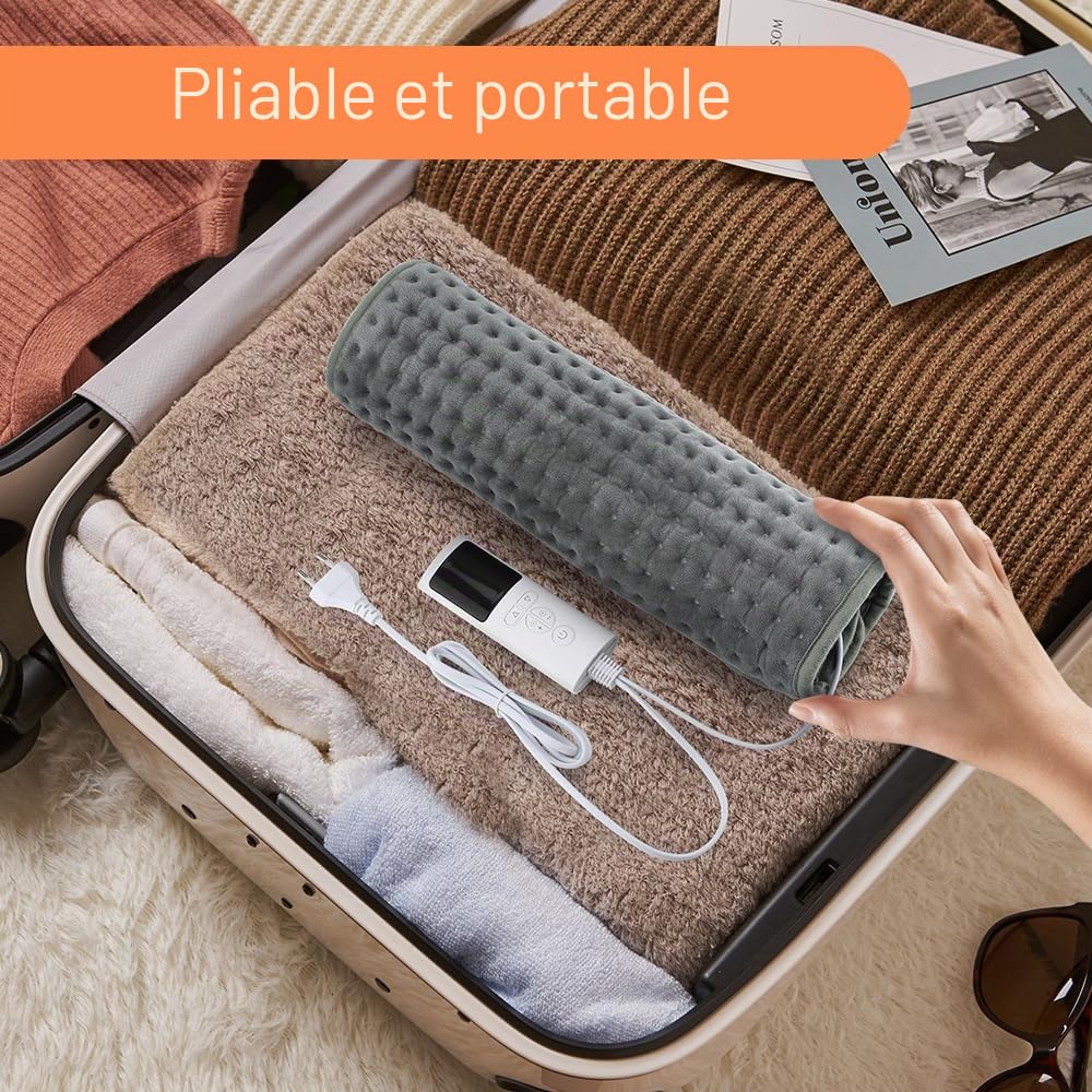 Chauffe-Pieds Electrique 40x40 cm, Coussin Chauffant avec 9 Niveaux de Chauffage & 4 Minuteries, Extinction Automatique, Lavable en Machine, Chauffage Rapide pour Pieds, Dos et Corps Entier