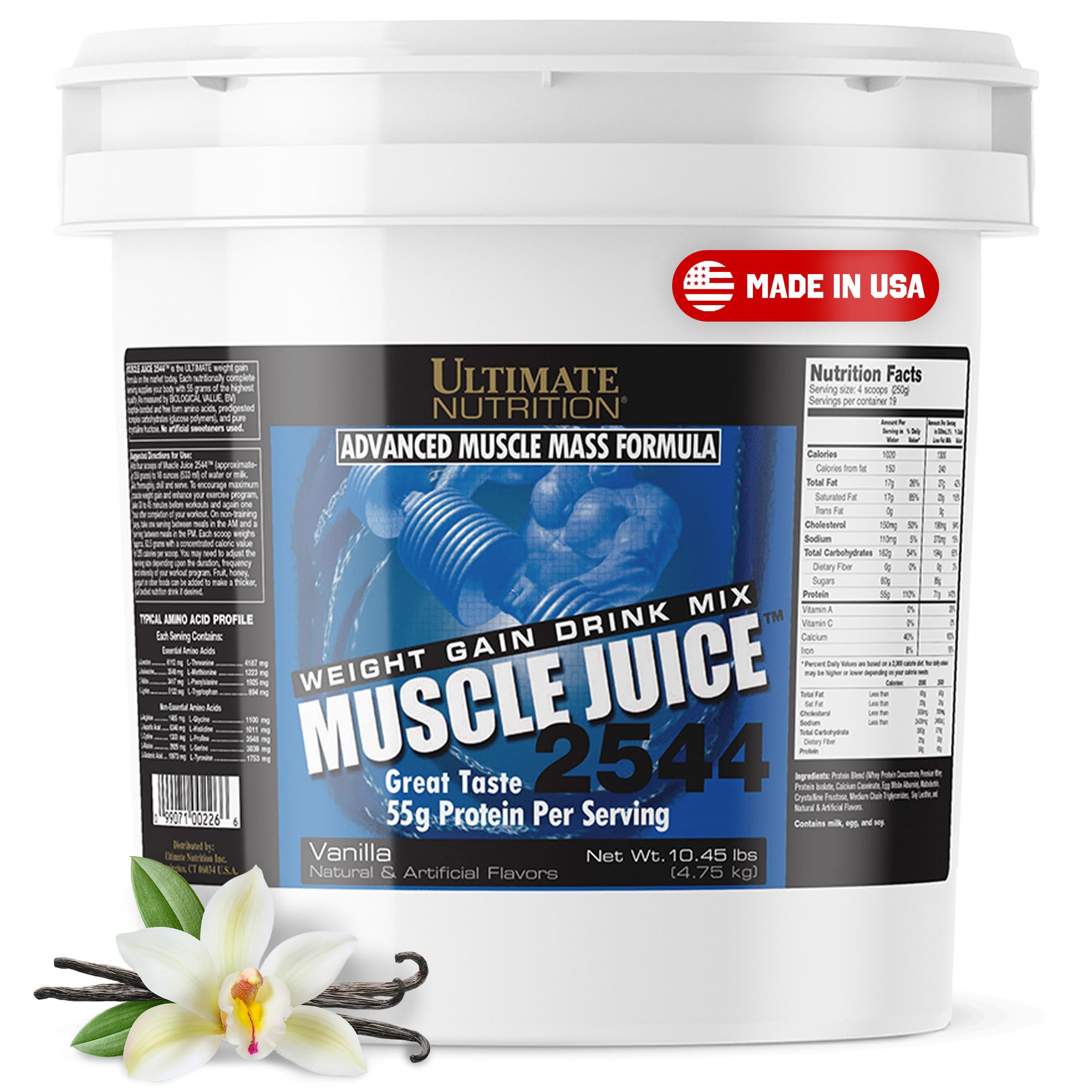 Ultimate Nutrition Muscle Juice, Weight Gain Drink Mix - Mass Gainer Workout Powder for Men & Women - Supplement for Lean Muscle Growth & Immune Support with 55g Protein - Vanilla, 10.45lb