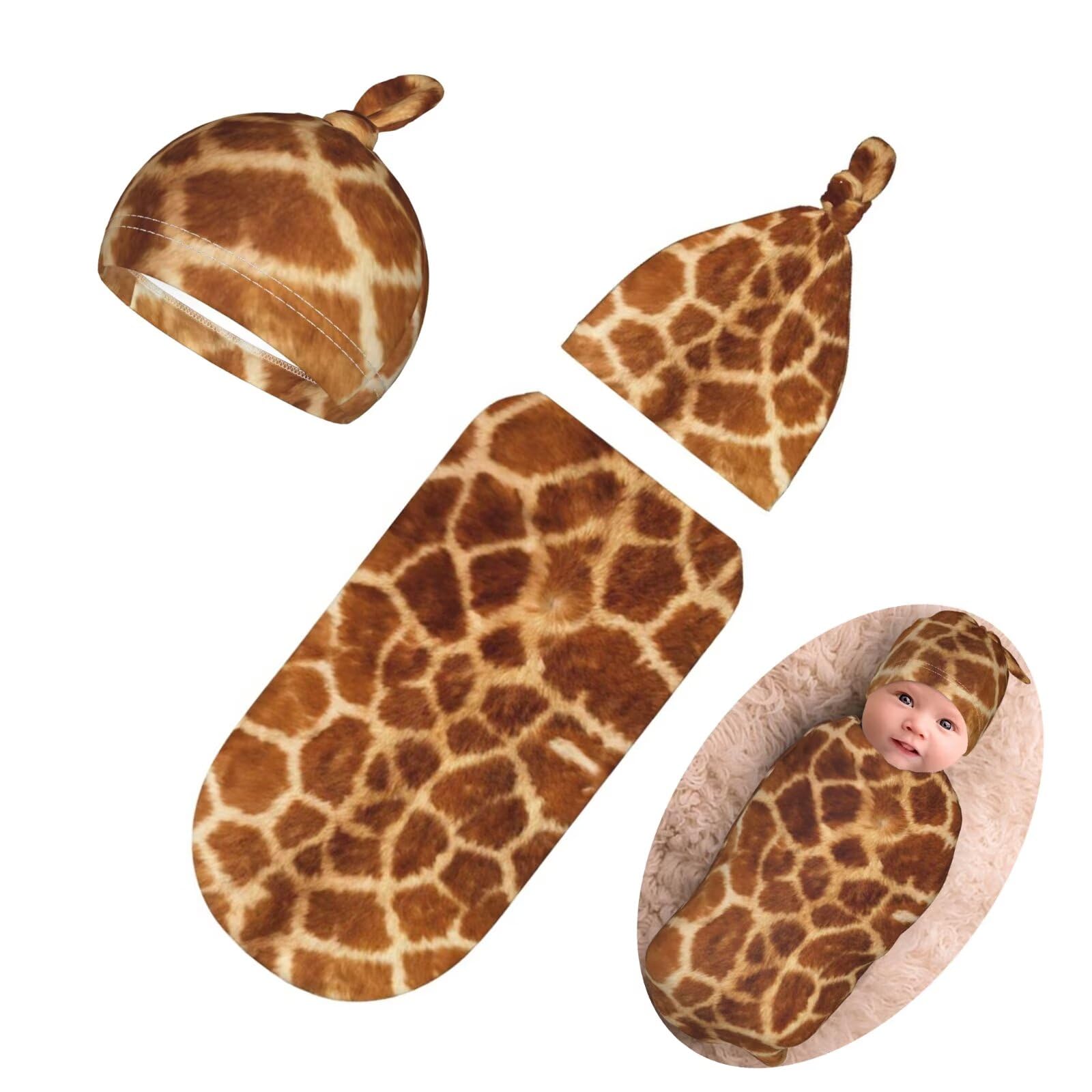 Personality 3D Print Giraffe Newborn Swaddling Blanket Beanie Hat Funny Blanket Sleeping Bag New Born Sleep Sacks for Boys Girls