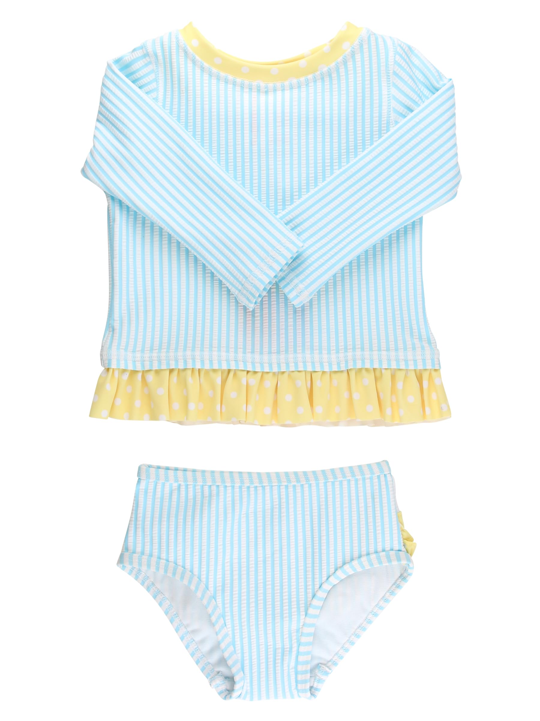 RuffleButts Baby Girls Seersucker - Rash Guard Bikini