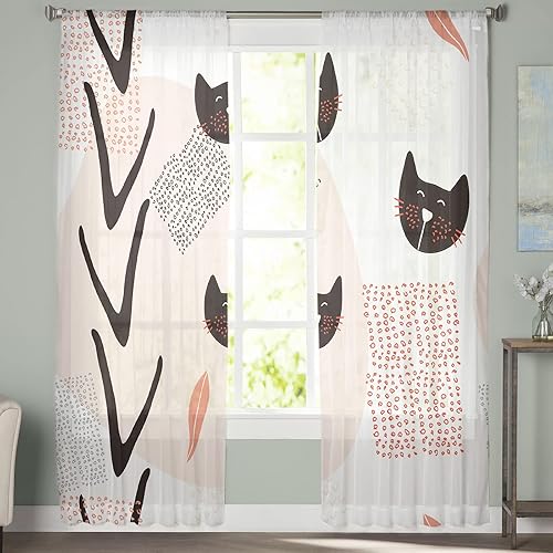 Miniatura 3 de Sheer Curtains 96 Inch Long Modern Fashion Cat Rod Pocket Voile Semi-Sheer Window Treatment Drapes for Living Room Window Sliding Door 2 Panels 52"