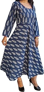 Mogul Interior Women’s Long Maxi Dress Blue Round Neck 3/4 Sleeve Long Dresses L