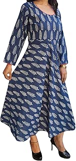 Mogul Interior Women’s Long Maxi Dress Blue Round Neck 3/4 Sleeve Long Dresses L