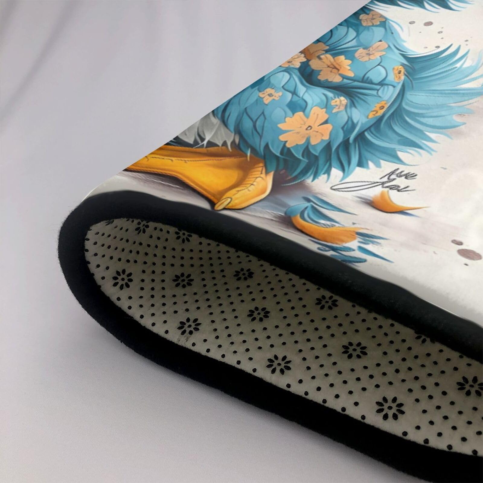 Tapis d'intérieur doux lavable pour chambre à coucher, salon – Motif tournesol mignon bleu canard 160 x 121 cm