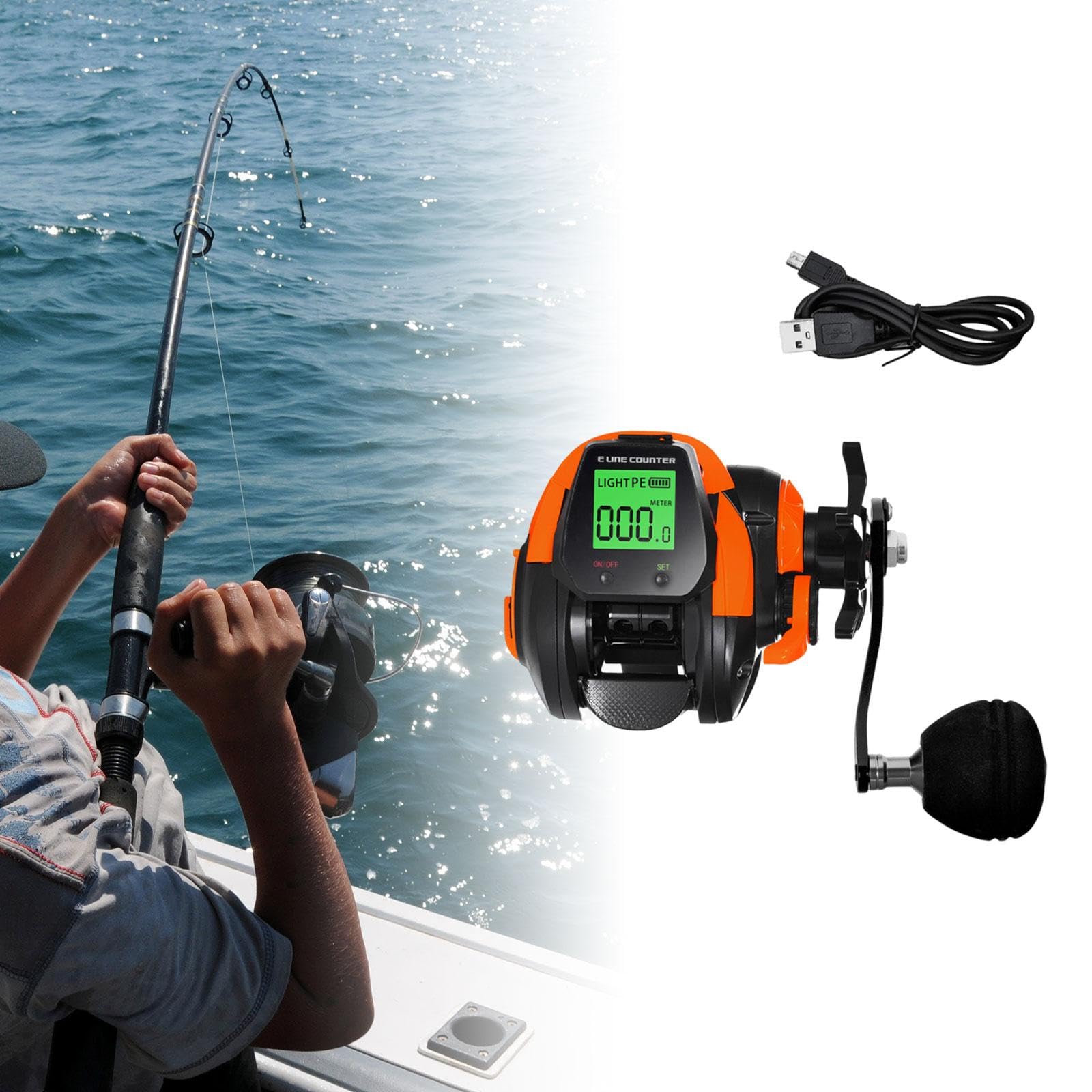 Mulinello da Pesca Elettrico Impermeabile da 10 kg con Frizione USB, Mulinello da Pesca 7.2:1