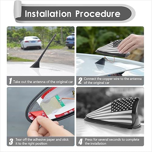 Miniatura 6 de 1 antena de aleta de tiburón para automóvil, base de antena de señal de radio AMFM decorada con bandera estadounidense con captación de señal,