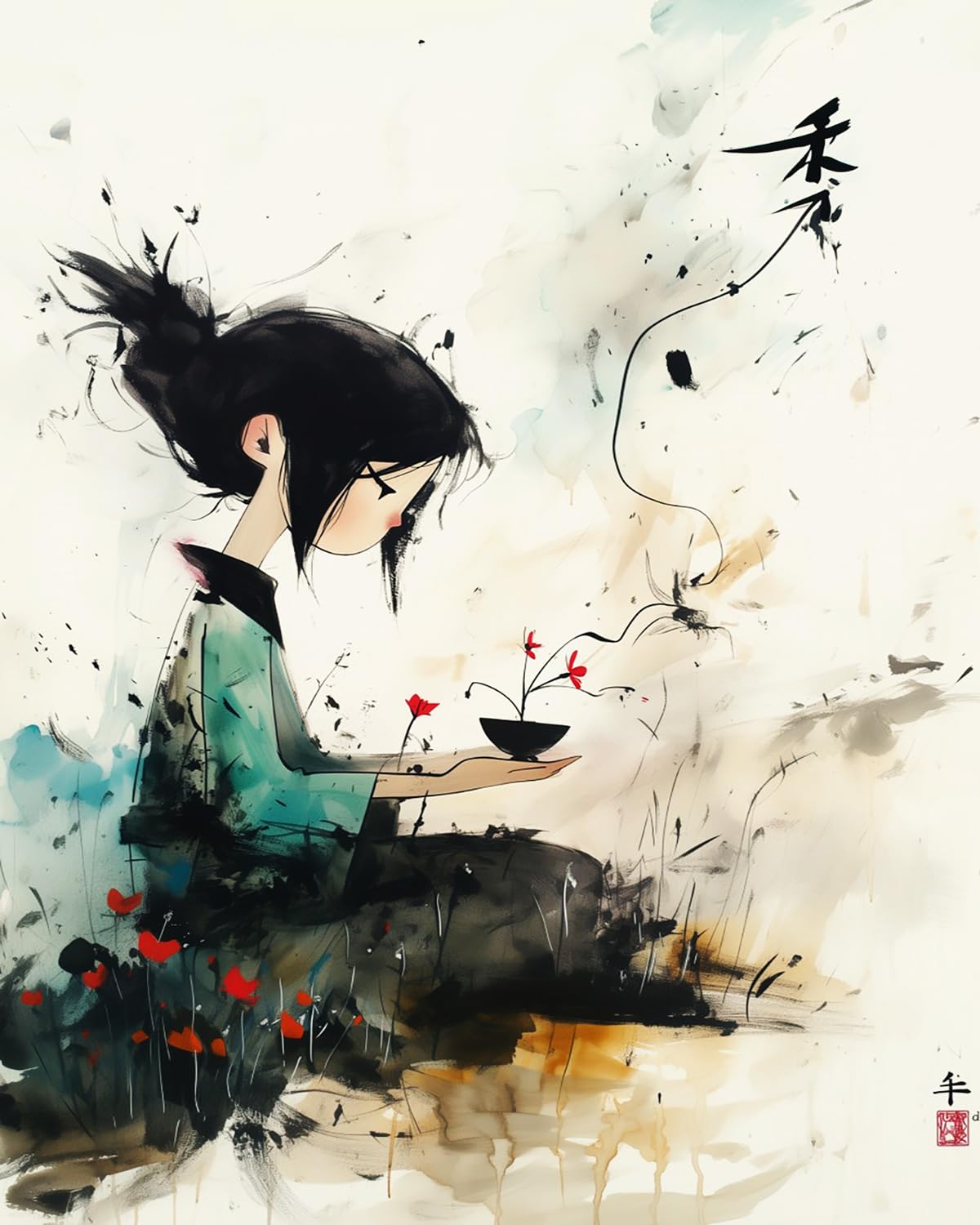 LIUBAISHI Paint by Numbers for Adults – 16"x20" Canvas | Wall Art Decor for Living Room, Stress Relief Hobby Kit, Complete Set with Paints and Brushes-Ink-Dyed Flower Language