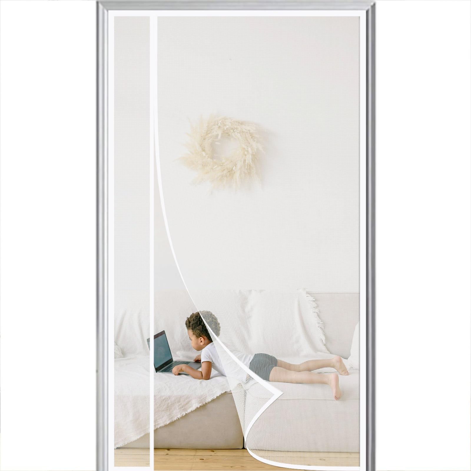 Wyrht White Side Opening Magnetic Fly Screens For Doors 90X200cm Fly Screens For Patio Doors Reversible Door Screen Curtain Mesh Net Partition Top-To-Bottom Seal Shuts Automatically Pet Friendly