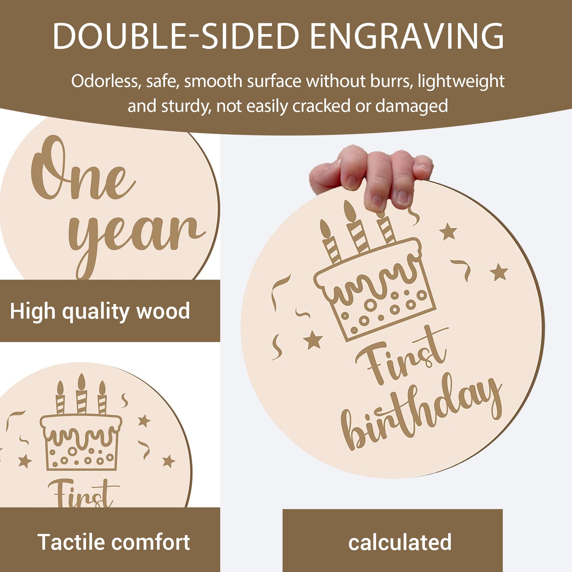 14 Pcs Baby Milestone Cards 10cm Round Wooden Milestone Baby Cards Newborn Growth Recording for New Parents Gift Set Newborn Infants 0-12 Months Growth Recording - Image 3