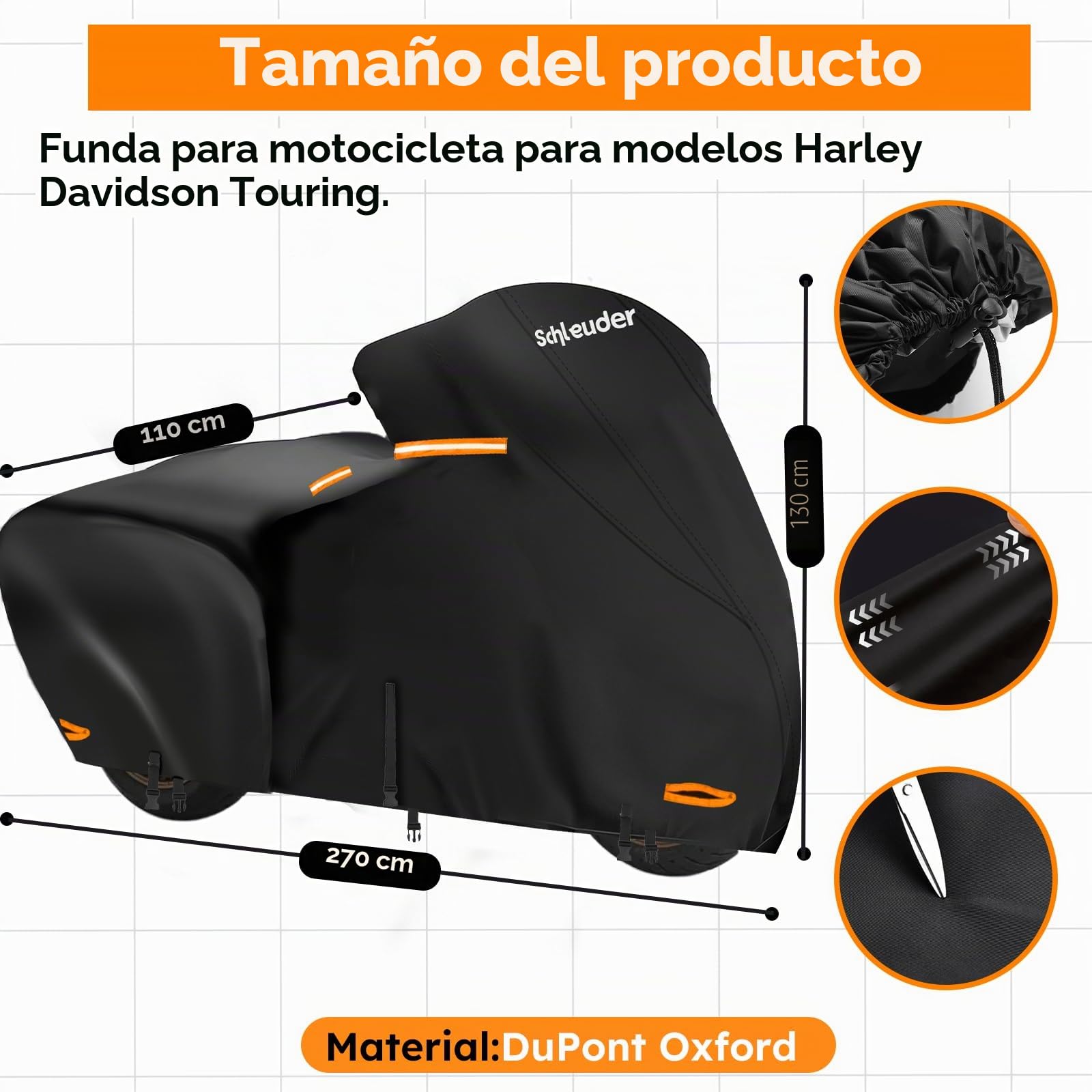 Funda Moto para Harley Davidson - Funda Moto para Harley en Todas Las Estaciones con Correas a Prueba de Viento y Tiras Reflectantes, Compatible con Modelos de Turismo Harley-Davidson 270X110X130CM.