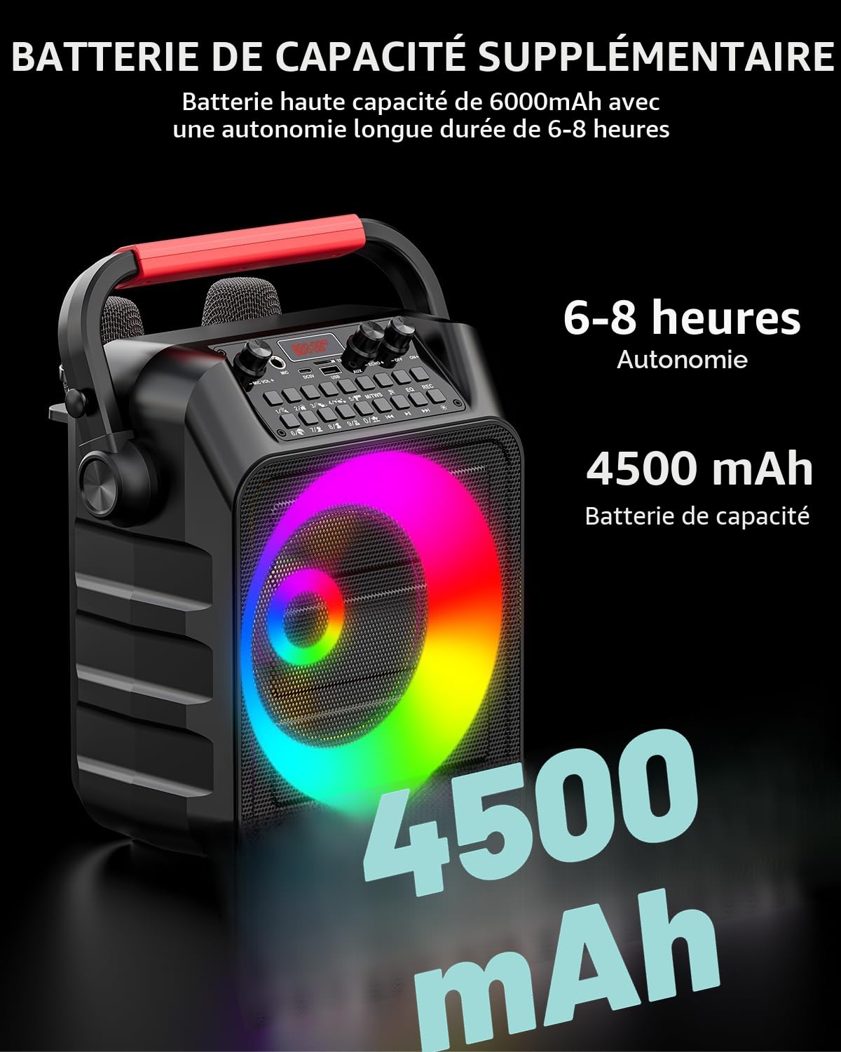 Machine karaoké pour Adultes,Enceinte Bluetooth Portable avec 2 Microphones. Karaoké Professionnel pour Les fêtes avec lumière LED,Support USB/TF/AUX/MIC/TWS.Présent de fête,DJ