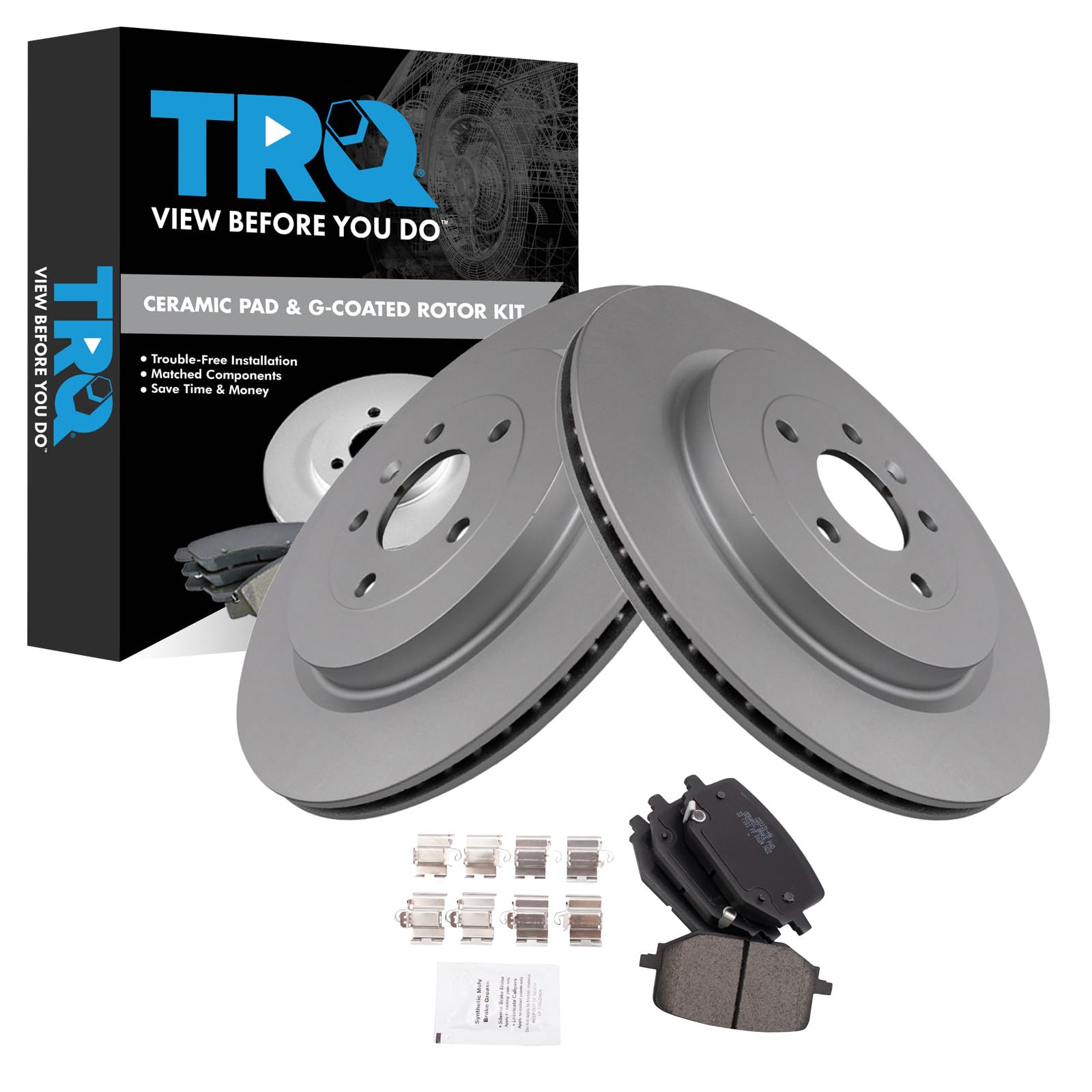 TRQ Rear Brake Pad and Rotor Set Ceramic G Coated Rotors Compatible with 2013-2019 Ford Police Interceptor Utility