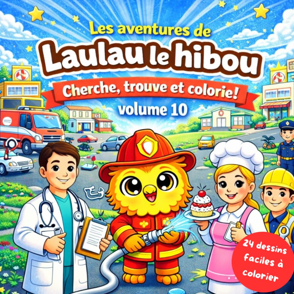 Les aventures de Laulau le hibou: Cherche, trouve et colorie les métiers rigolos ! volume 10 - 24 dessins faciles à colorier