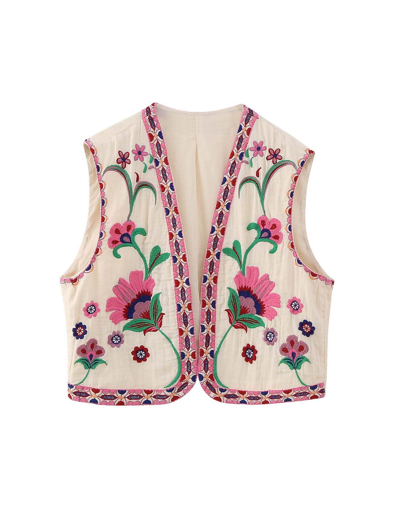 yimoon Women's Vintage Floral Embroidered Vest Boho Casual Open Front Sleeveless Cardigan Waistcoat-picture-16