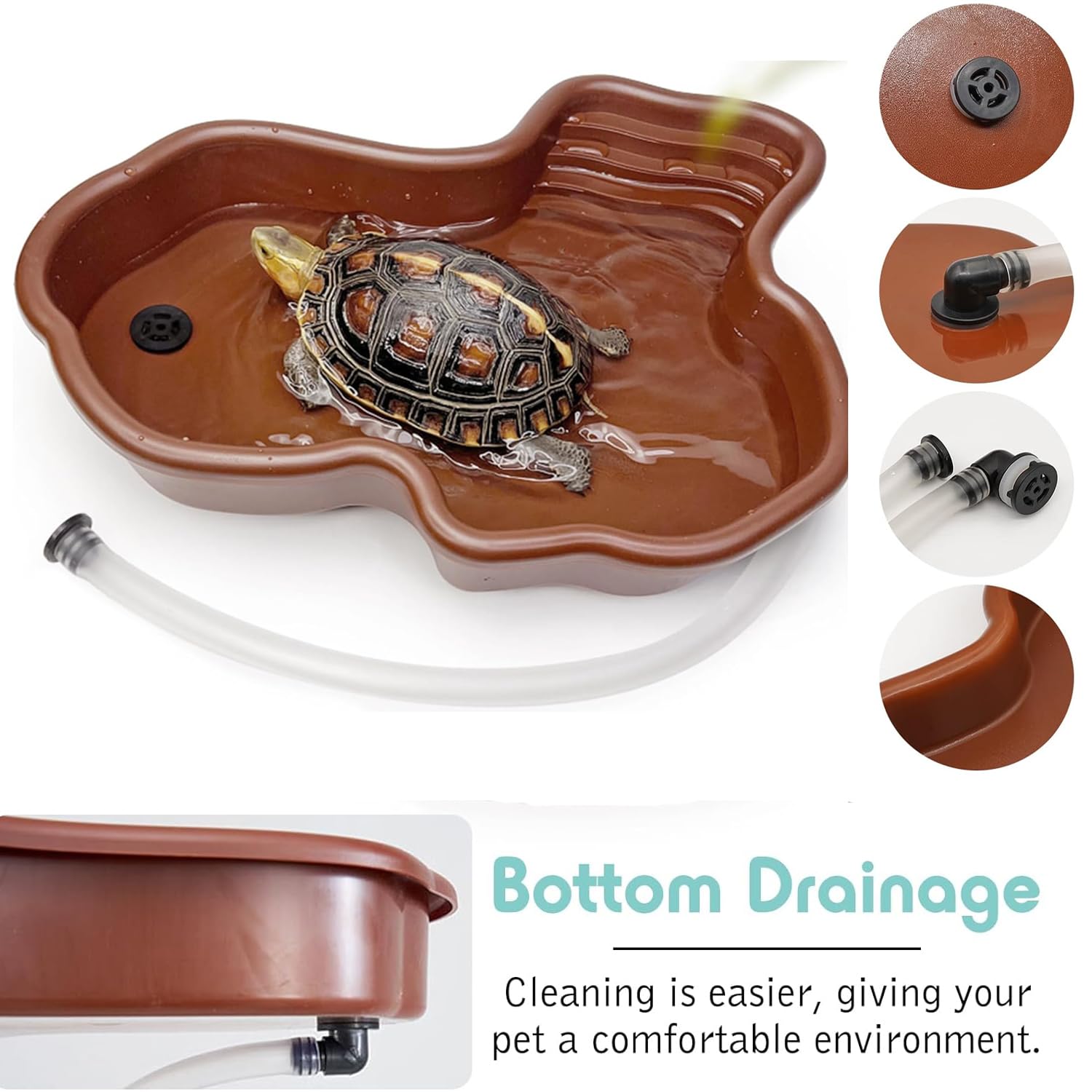 MEISO Bassin pour Tortue, Baignoire pour Reptiles, Bassin Tortue Terrestre en Plastique avec Rampe Antidérapante, Piscine pour Tortues, Bol d'eau pour Reptile, Gamelle Reptiles avec Drainage