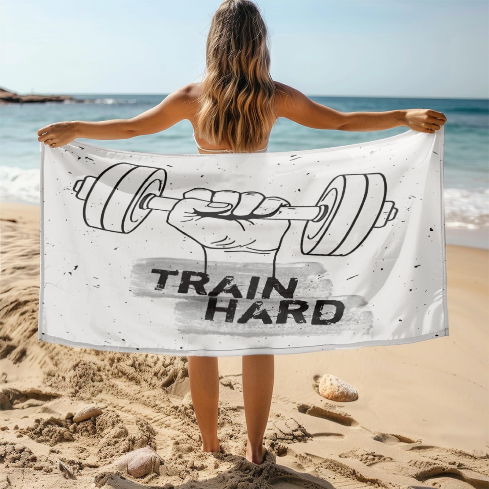 Telo Mare Microfibra 210x230 Nero Bianco Telo Spiaggia Grande Antisabbia,XXL Asciugamano Mare, Asciugatura Rapida, Stuoia Spiaggia Leggero E Portatile