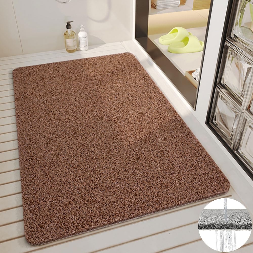 Alfombrilla de baño antideslizante, alfombra de ducha de PVC suave con agujeros de drenaje, alfombrilla de baño impermeable para zonas húmedas, 60 x 90 cm, color café, alfombrilla antideslizante para
