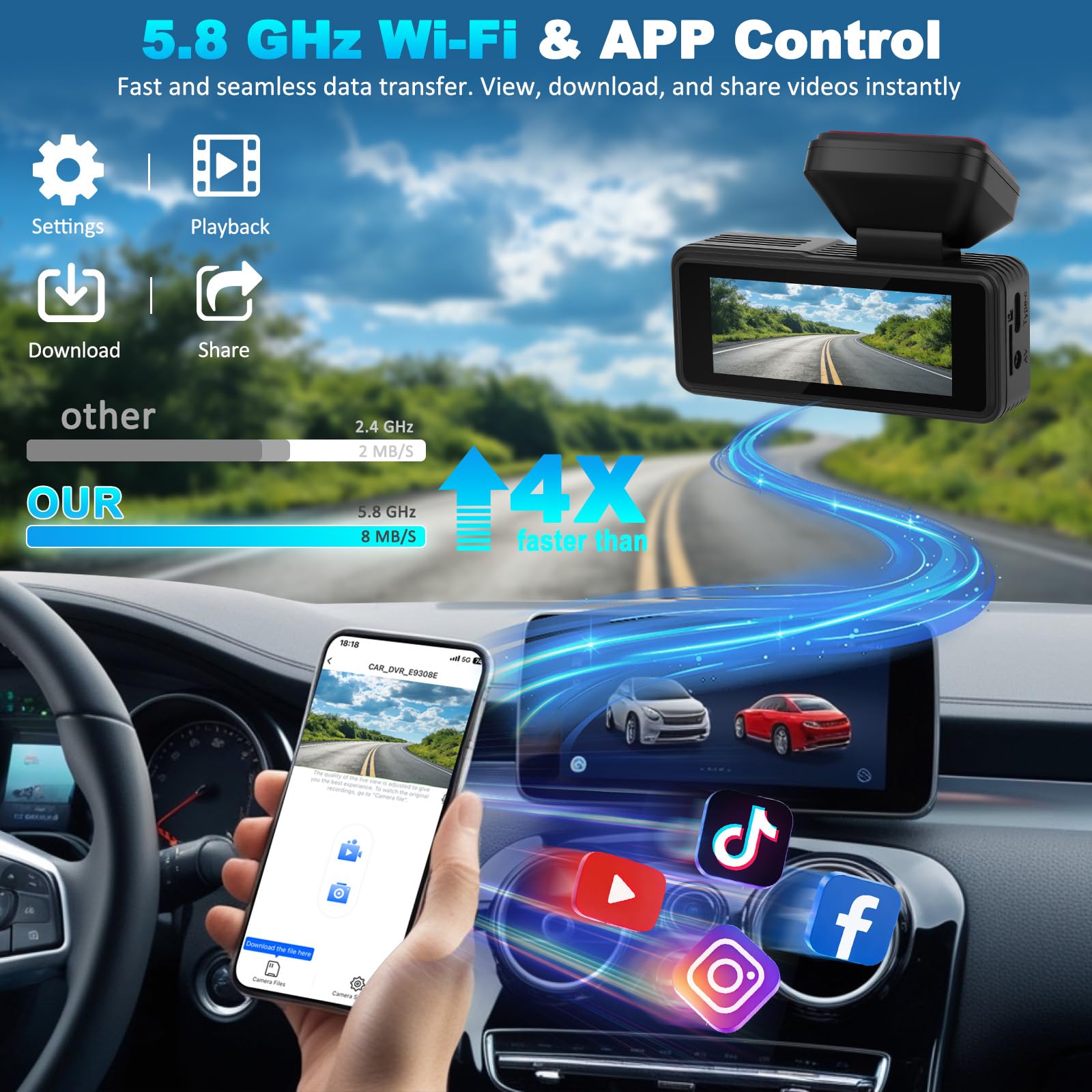 Dashcam Voiture 4K Avant Arrière 1080P, Caméra Embarquée Double Objectif | 170° Grand Angle, Vision Nocturne, Mode Parking G-Sensor, Carte SD 64Go, Installation Facile