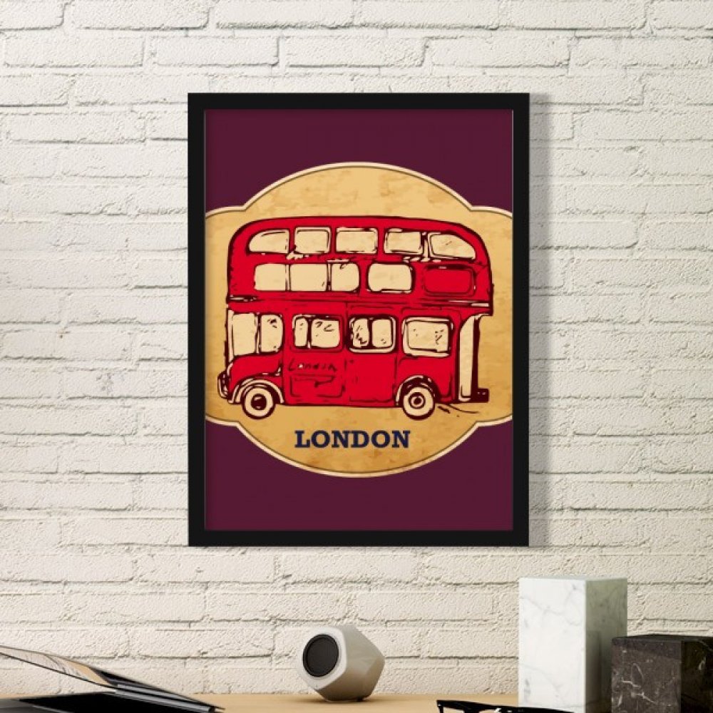 Cadre photo Londres bus en bois rectangle art peinture noir décoration maison cadeau