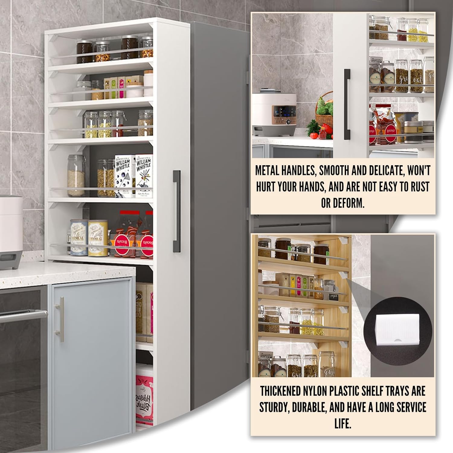 Standing-Shelf with Wheels, 5.9/7.9/9.8'',Wooden Slim Storage Cart, Various Sizes and Colors, Thickened Plate, Scratch-Resistant and Wear-Resistant, For Home, Kitchen, Closet B 9.8''W*21.7''D*72.4''H