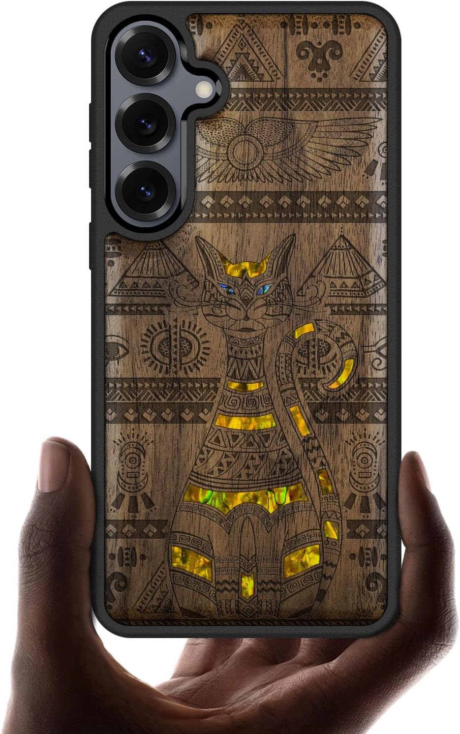 Carveit Magnetic Wooden Case for Galaxy S25+ / S25 Plus Case, Wood Artisan Engraved & Handmade Shell Inlaid, Compatible with MagSafe Wireless Chargers (Eternal Watcher) Walnut