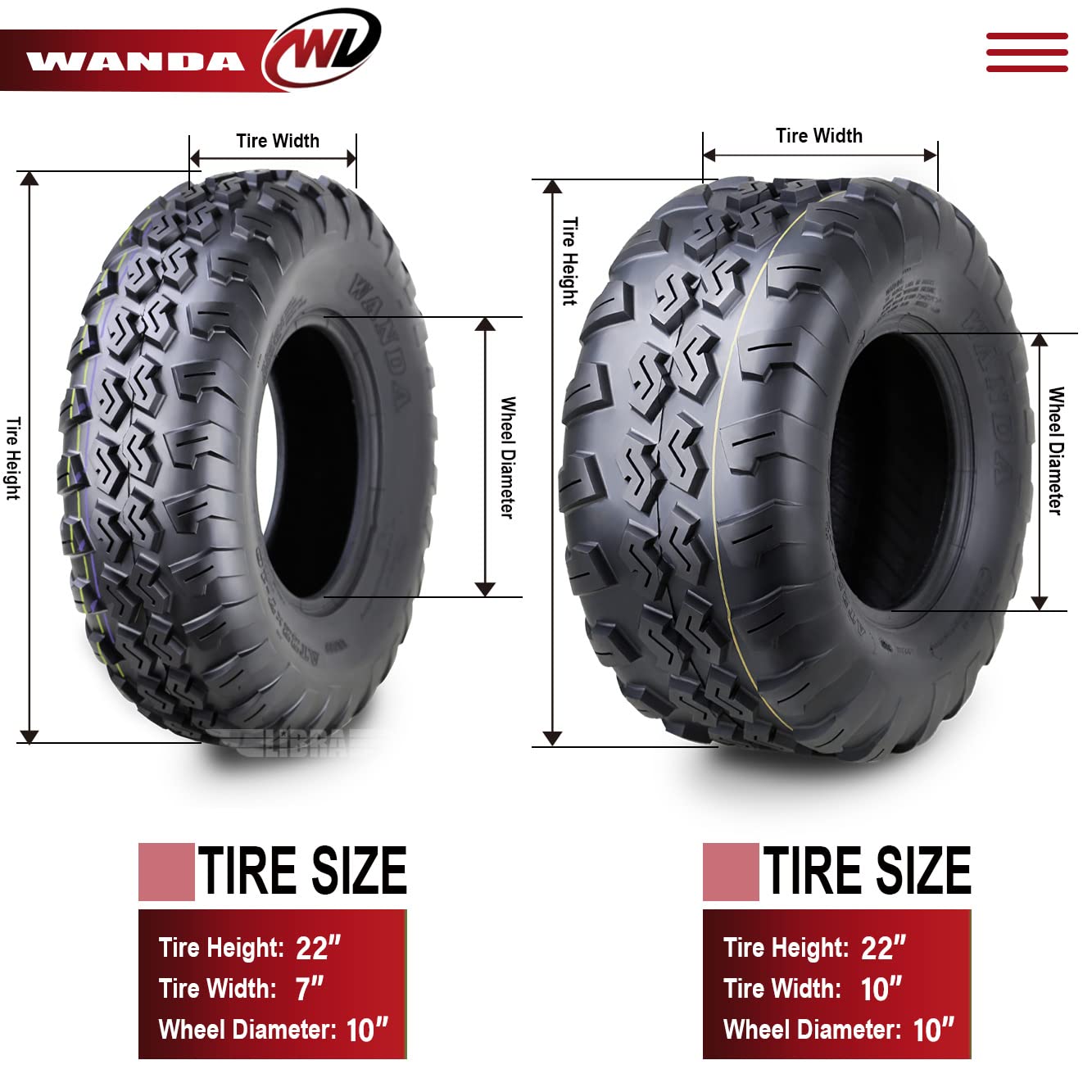 Wanda Sport ATV Tires 4 - 22x7-10 Front & 22x10-9 Rear Set For GNCC Racing 22x7x10 Atv Tires - Foto 11