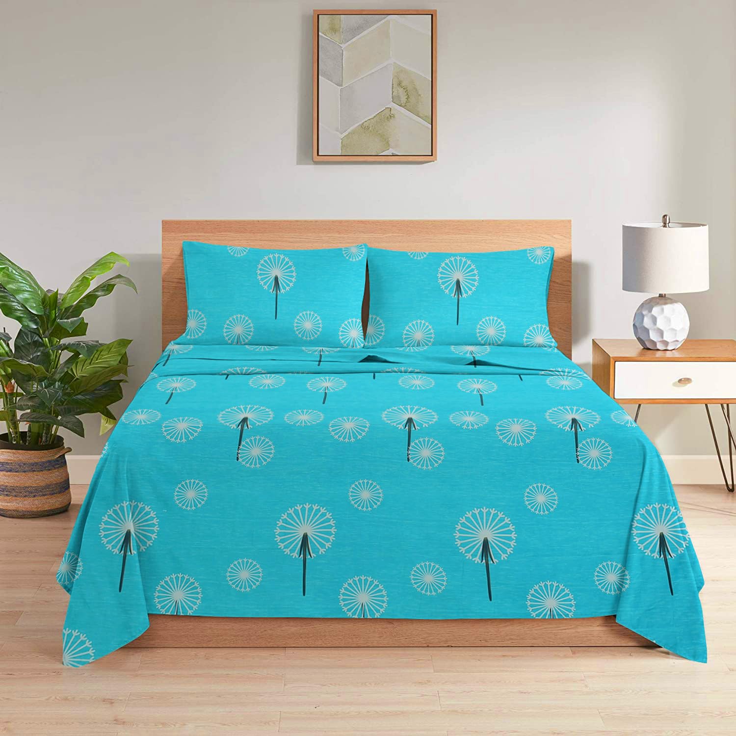 BSB Home Cotton 160 TC Kingston Collection Super King Size Bedsheets with 2 King Size Pillow Covers| Luxury Soft Sheets (3Pcs Set) |108X108 in, (Aqua & White) 1