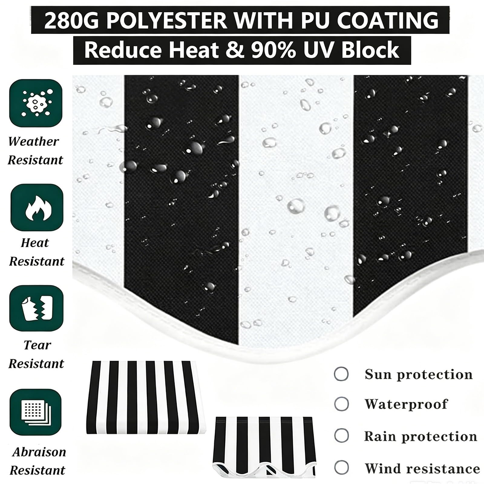 Telo Di Ricambio per Tenda Parasole Retrattile, Telo Tenda Da Sole, Tenda Da Sole In Tessuto, Poliestere Resistente Ai UV, Tessuto Di Ricambio Impermeabile Antistrappo(Francia,4.5x2.5m(14.7x8.2ft))